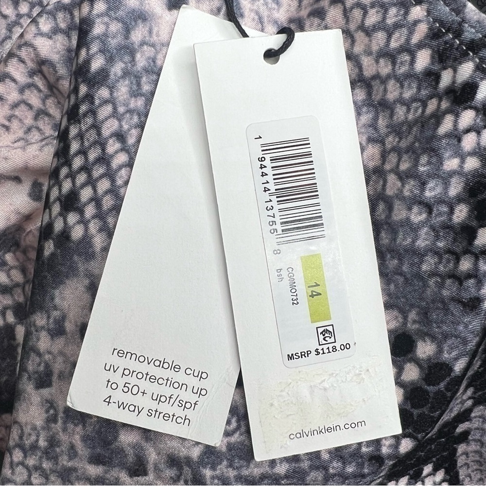 Calvin Klein Blush Snake High-Neck Halter One-Piece Swimsuit - Picture 11 of 12